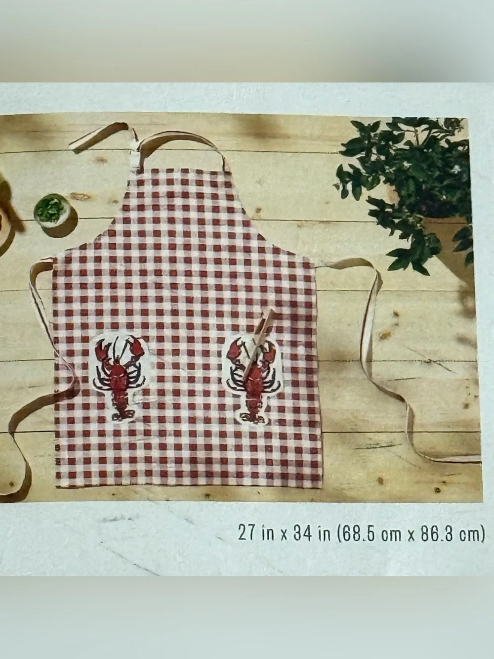 Room Essentials Red and White Gingham Kitchen Apron with Lobsters